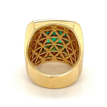 Bague homme émeraude 5 carats avec halo de diamants ronds en or jaune 18k – Assay Jewelers