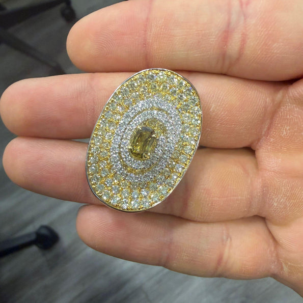 5 Carat Fancy Brown & Yellow Diamond Pave 18K Gold Tilted Shield Ring
