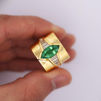 5 Carat Marquise Emerald & Baguette Diamond Channel 18K Gold Vintage Ring – Assay Jewelers