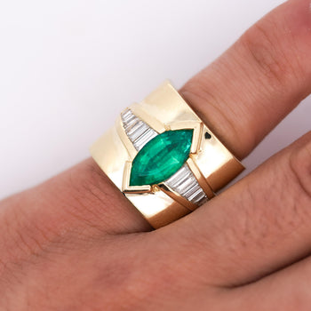 5 Carat Marquise Emerald & Baguette Diamond Channel 18K Gold Vintage Ring – Assay Jewelers