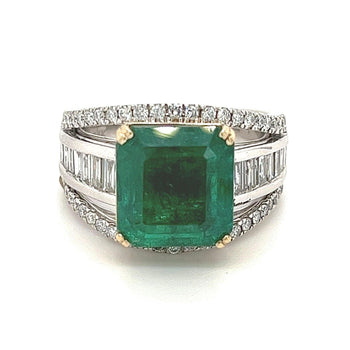Bague Art déco en or blanc 14k avec émeraude naturelle 5 carats et diamants baguette – Assay Jewelers