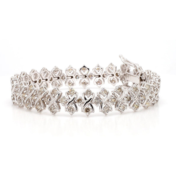 5 Carat Round Diamond H-I SI Interwoven X-Link 18K White Gold Bracelet 7 Inch