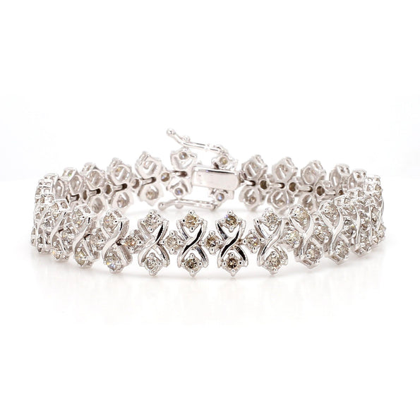 5 Carat Round Diamond H-I SI Interwoven X-Link 18K White Gold Bracelet 7 Inch