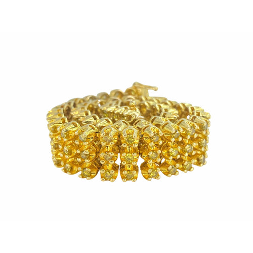 5 Carat Yellow Diamond 3 Row Tennis Bracelet in 14k Gold