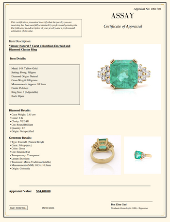 5 Ct Colombian Emerald and Diamond Cluster Side 14K Gold Ring – Assay Jewelers