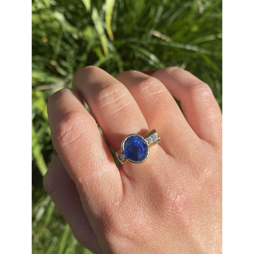 5 carat Oval Cut Ceylon Blue Sapphire Ring in 14K Solid Gold