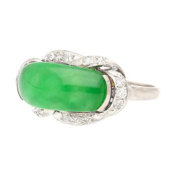 5.29 Carat Type A Jade & Diamond in Ornate Saddle-Top 18K White Gold Ring – Assay Jewelers