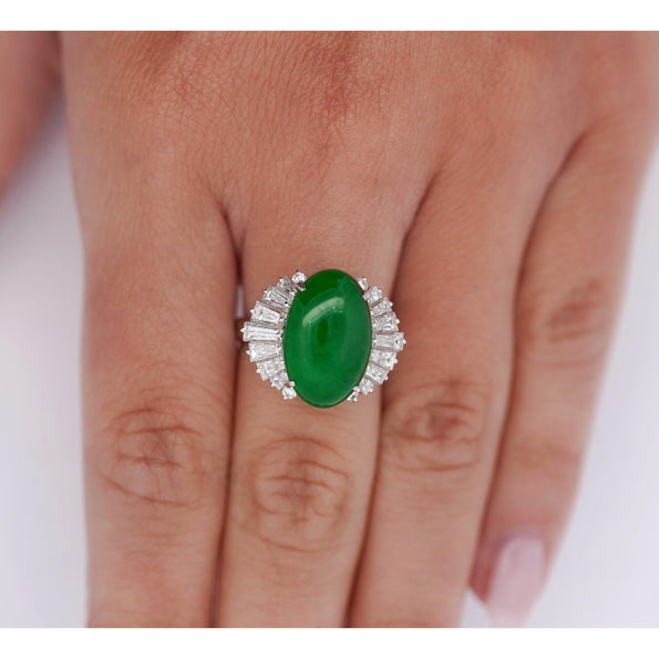 5.32 Carat Natural Jadeite Jade and Diamond Filigree Platinum Ballerina Ring