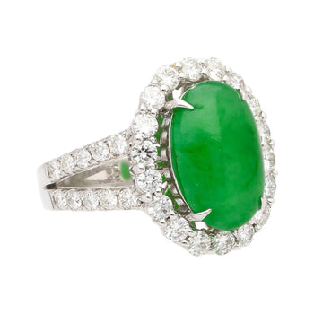 5.32 Carat Type A Jadeite Jade and Diamond Halo Ring in 18K White Gold – Assay Jewelers