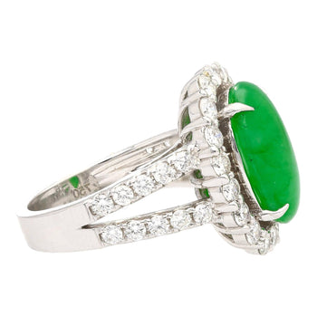 5.32 Carat Type A Jadeite Jade and Diamond Halo Ring in 18K White Gold – Assay Jewelers
