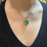 5.42 Carat Natural Emerald Pendant Necklace with Yellow Diamond Halo in 18k Gold