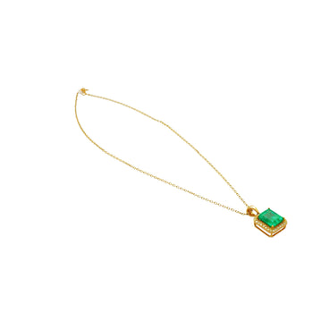 5.42 Carat Natural Emerald Pendant Necklace with Yellow Diamond Halo in 18k Gold – Assay Jewelers