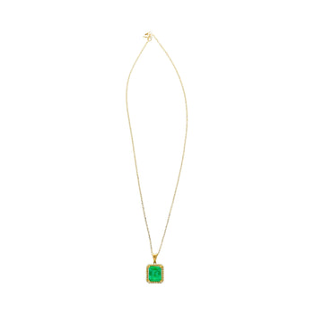 5.42 Carat Natural Emerald Pendant Necklace with Yellow Diamond Halo in 18k Gold – Assay Jewelers