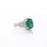 5.5 Carat Oval Cut Emerald & Diamond 18K White Gold Filigree Crossover Ring