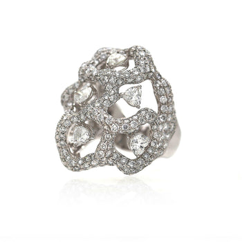 5.80 Carat Heart & Round Diamond Pavé Open Lattice 18K White Gold Cocktail Ring – Assay Jewelers