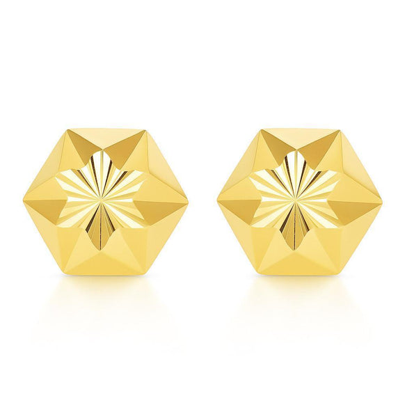 5mm 14K Gold Diamond Cut Hexagon Star Stud Earrings Screw Back