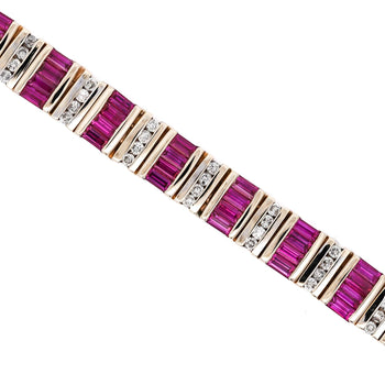6 Carat Baguette-Cut Ruby & Diamond 14K Gold Link Bracelet – Assay Jewelers