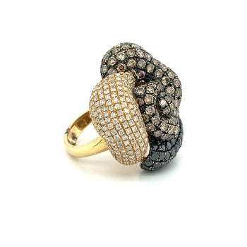 6 Carat TW Black, Brown, & White Diamond Cluster Flower Ring in 18K Yellow Gold – Assay Jewelers