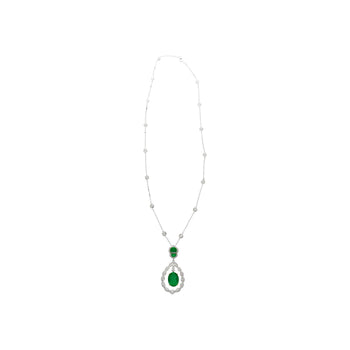 6.42 Carat Oval Emerald Drop & Diamond Halo Pendant Necklace – Assay Jewelers