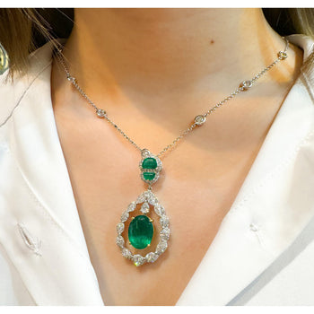6.42 Carat Oval Emerald Drop & Diamond Halo Pendant Necklace – Assay Jewelers