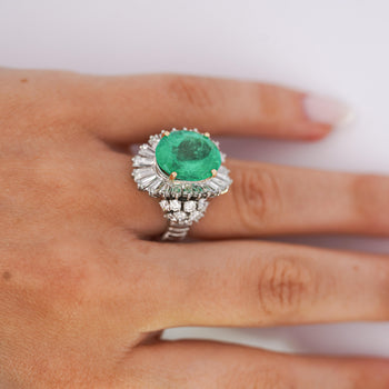 6.8 Carat Oval Cut Colombian Emerald and Diamond Platinum Ring – Assay Jewelers