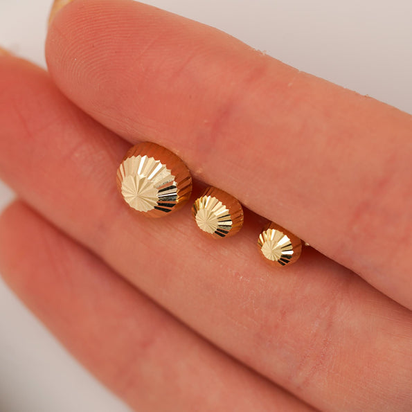 6mm Half Ball Sphere 14K Gold Diamond Cut Studs