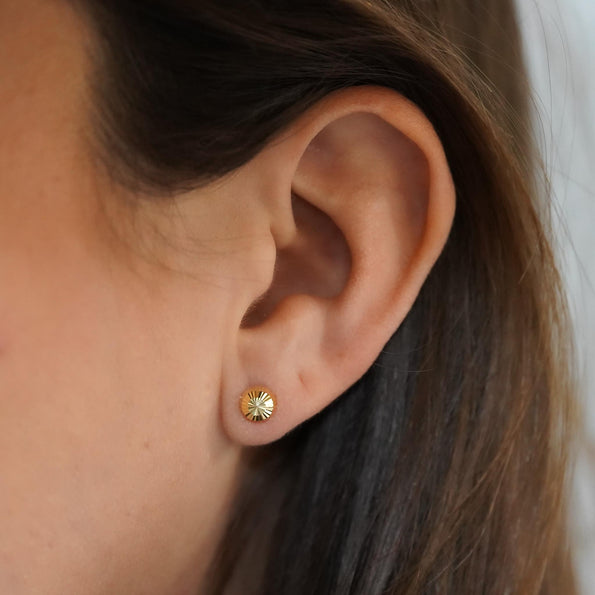 6mm Half Ball Sphere 14K Gold Diamond Cut Studs