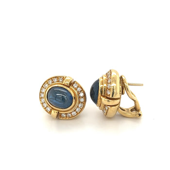 7 carat Cabochon Blue Sapphire Lever Back Stud Earrings in 18K Gold – Assay Jewelers