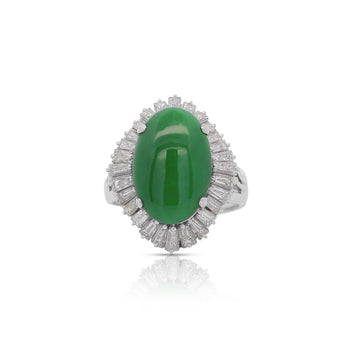 7.50 Carat Untreated Oval Green Jadeite with Baguette Diamonds in Platinum Ring – Assay Jewelers