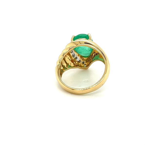 7.81 Carat Pear Shaped Cabochon Emerald & Diamond in 18K Yellow Gold Ring