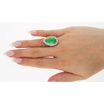 7.88 Carat Jade and Diamond Halo Ring in 18k White Gold – Assay Jewelers