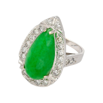 7.88 Carat Jade and Diamond Halo Ring in 18k White Gold – Assay Jewelers
