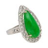 7.88 Carat Jade and Diamond Halo Ring in 18k White Gold