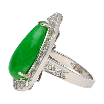 7.88 Carat Jade and Diamond Halo Ring in 18k White Gold – Assay Jewelers