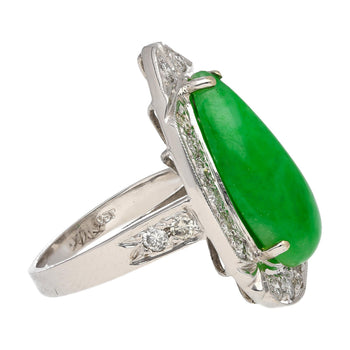 7.88 Carat Jade and Diamond Halo Ring in 18k White Gold – Assay Jewelers