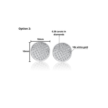 Boucles d’oreilles puces disque rond à cluster de diamants 8MM-10MM en or blanc 18 carats – Assay Jewelers