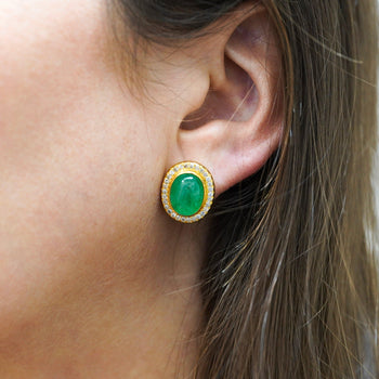 8.47 Carat Cabochon Emerald and Diamond Halo Earrings in 18K Gold – Assay Jewelers