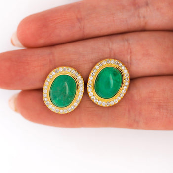 8.47 Carat Cabochon Emerald and Diamond Halo Earrings in 18K Gold – Assay Jewelers