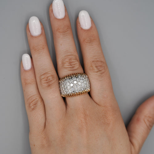8.5 Carat Diamond Pave Set 18K Gold Vintage Dome Band Ring