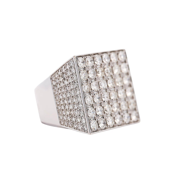 8.56 Carat Round Diamond Full Pave Square 18K White Gold Vintage Mens Ring