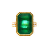 8.57 Carat Vivid Green Emerald and Diamond Milgrain Bezel 18K Gold Ring