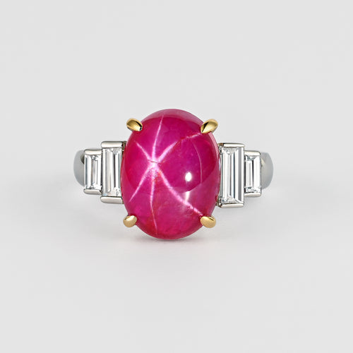 8.76 Carat Burma No Heat Star Ruby and Diamond Platinum Ring
