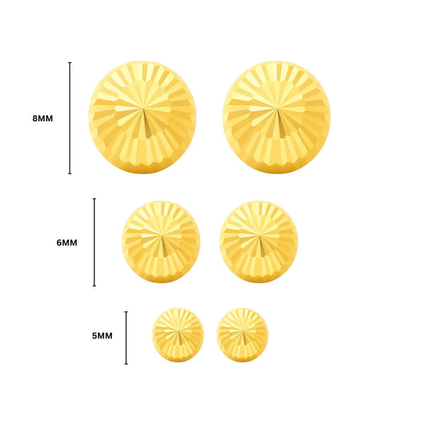 8mm Half Sphere Ball 14K Gold Diamond Cut Studs