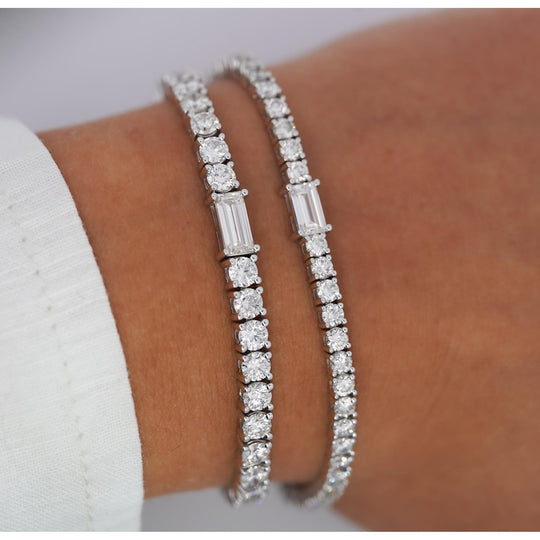 Round and Emerald Cut Lab Diamond Tennis Bracelet in 18K Gold