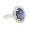 9.07 Carat Blue Star Sapphire & Diamond Halo Ring in 18K White Gold