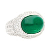 AGL Certified 10 Carat Cabochon Cut Minor Oil Emerald and Diamond Cluster Ring in 18K White Gold