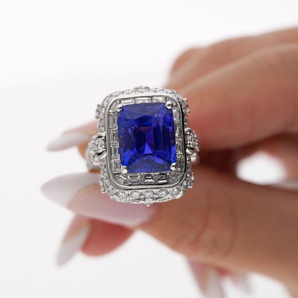 AGL Certified 10.10 Ct No Heat Ceylon Cornflower Blue Sapphire Diamond Ring