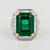 AGL Zertifiziert 15,78 Karat No Oil Smaragd und Halbmondschliff Diamant Ring