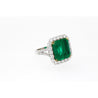 AGL Certified 16.46 Carat Minor Oil Vivid Colombian Emerald and Diamond Halo Ring