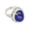 AGL Certified 16.68 Carat Cabochon Cut Ceylon Blue Sapphire Ring with Diamond Halo and Filigree Set 18K White Gold